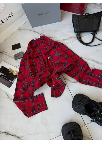 Красная повседневный рубашка в клетку Гермес с длинным рукавом