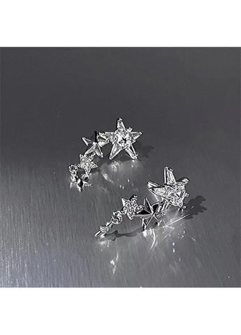 Сережки крихітні зірки зірочки протяжки із зірочками сріблясті з кристалами камінням No Brand (338436290)