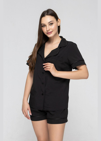 Чорна всесезон жіноча піжама сорочка з коротким рукавом і шорти сорочка + шорти GorLin