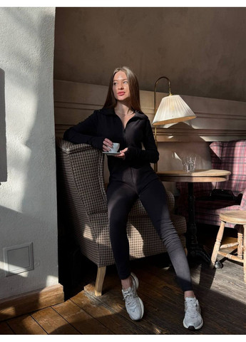 Комбінезон жіночий флісовий Style Point комбінезон-брюки однотонний чорний повсякденний, кежуал фліс