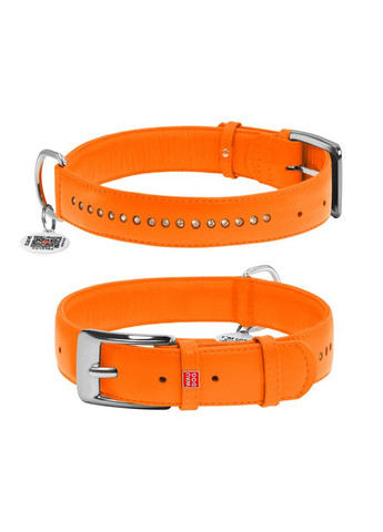 Ошейник для собак кожаный Glamour с QR паспортом, двойной со стразами, M, Ш 20 мм, Длин 30-39 см оранжевый WAUDOG (322002488)