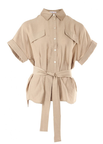 Бежева блуза жіноча з манжетою і поясом (ll197750089) LadyLike