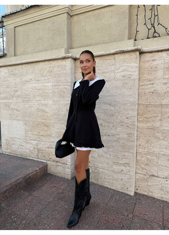 Чорна вечірня стильний комплект “сукня + шорти” у чорно-білому поєднанні — елегантна класика 💙🖤 (заміри в описі) GD/GL Модний простір однотонна