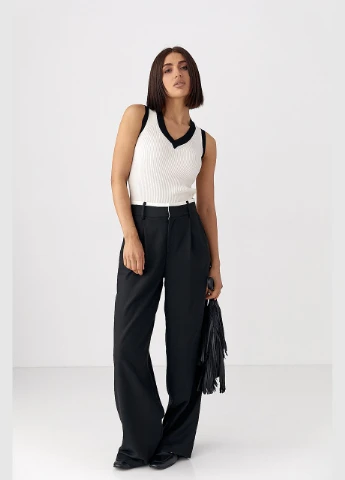 Майка в рубчик с черной окантовкой - кремовый Lurex — 324392849
