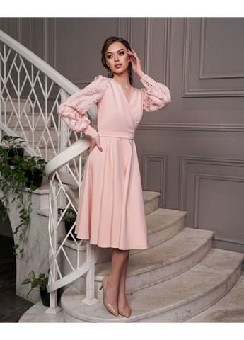 Рожева коктейльна сукня 3d рукав 22086 рожева Tanita-Romario
