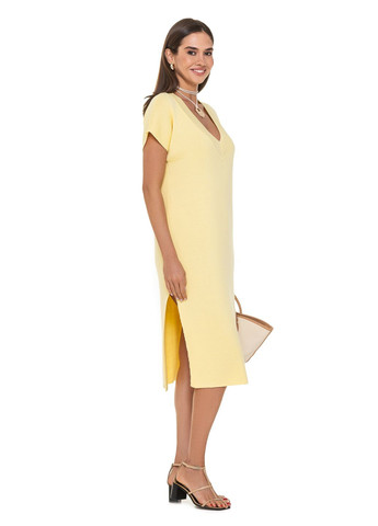 Жовтий вільна трикотажна сукня з v-подібним вирізом SVTR