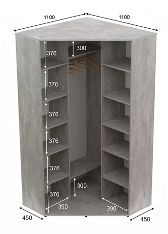Шафа-купе дводверна кутова 110*110*230 см Бетон 2 двері Дзеркало Кут-1 Алекса (360454141)