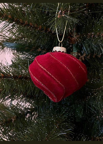 Ялинкова скляна кулька велюр "Дзига" Ø 8 см, червона хвиляста Chomik (326025573)