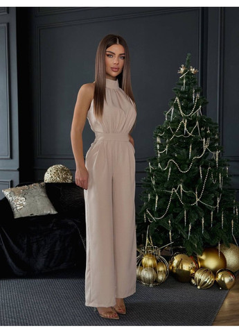 Комбинезон 015 плотная качественная костюмка, с прямыми штанами, спинка-молния Україна бежевый