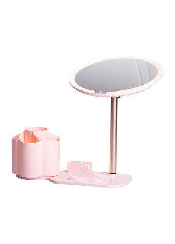 Дзеркало для макіяжу з підсвічуванням кругле настільне Ø21 см з підставкою Рожеве HP-10-9AP Yiwu (370800821)