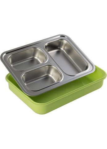 Ланч-бокс Snack 1200мл на 3 секции, пластик и нержавеющая сталь, зеленый Kamille (372171287)