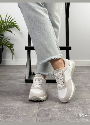 Кожаные женские кроссовки Donice, комбинированные кожаные кроссовки KDSL белые демисезоны (328000600)