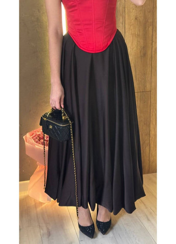 Коричневая повседневная однотонная женская длинная шелковая юбка KaraMix