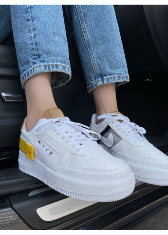 КРОССОВКИ ЖЕНСКИЕ NIKE AIR FORCE 1 TYPE 354 WHITE ORANGE НАЙК АИР ФОРС 1 ПРЕМИУМ No Brand белые демисезоны (368858120)