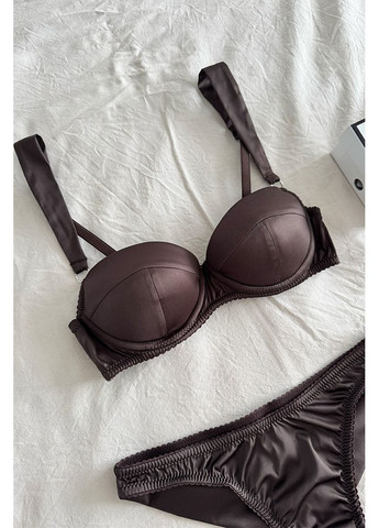 Комбинированный демисезонный шоколадный комплект из сатина с чашкой, трусики бразилианы - ness kari shop atelier xl/85b (193ls-32br-b) Ova Ova Brand