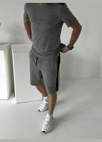 Стильний спортивний костюм двійка (шорти+футболка) з якісної бавовни,сірий костюм з написом на грудях No Brand 2031-1 (292311322)