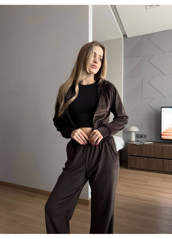 Женский велюровый костюм с камнями коричневого цвета 35276 Fashion (364188792)