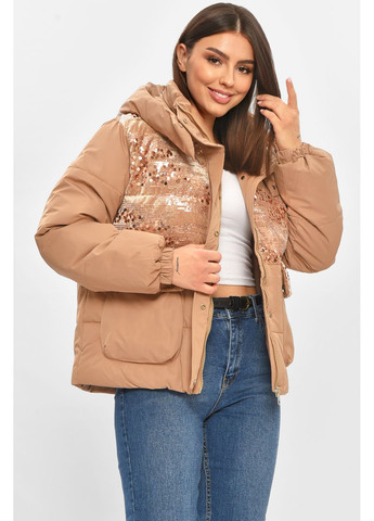 Бежева демісезонна куртка жіноча демісезонна з паєтками бежевого кольору Let's Shop