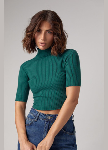 Зеленый демисезонный женская укороченная водолазка с коротким рукавом Lurex