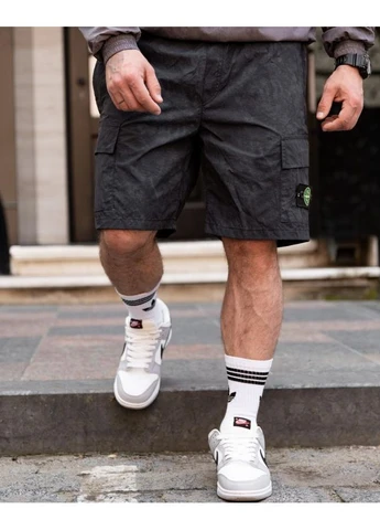 Чоловічі шорти карго чорні із жатої плащової тканини Stone Island (399248557)