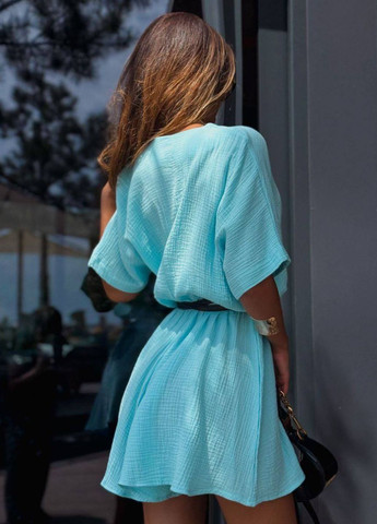 Изысканный легкий свободный летний комбинезон с запахом и поясом Tik-Tak комбинезон-шорты однотонный бирюзовый повседневный муслин