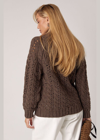 Коричневий зимовий жіночий в'язаний светр з ажурними візерунками Lurex