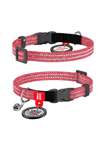 Нашийник для котів з відновленої бавовни Re-cotton з QR паспортом, світловідбивний, XS, Ш 10 мм, Дл 20-30 см, червоний WAUDOG (330245257)