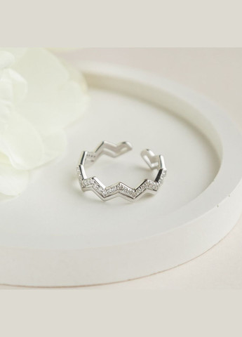 Каблучка срібна тематична Зигзаг незамкнене з білими фіанітами No Brand (354721500)