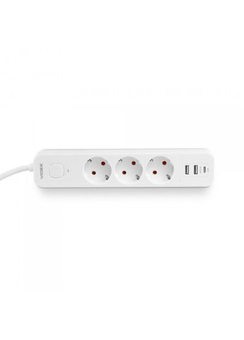 Сетевой удлинитель ONCORD с/с 3п 3м (3x1.5мм) 2.4А 2USB+USB-C с кнопкой White Videx (361068109)