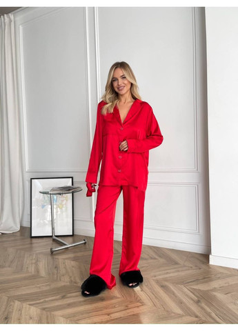 Жіночий шовковий костюм із сорочкою та прямими штанами MonCher (366341358)
