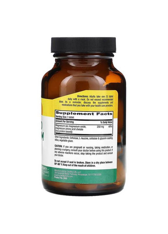 Магній у хелатній формі Chelated Magnesium 250 mg, 90 таблеток для розслаблення м'язів і здоров'я кісток Country Life (322209614)