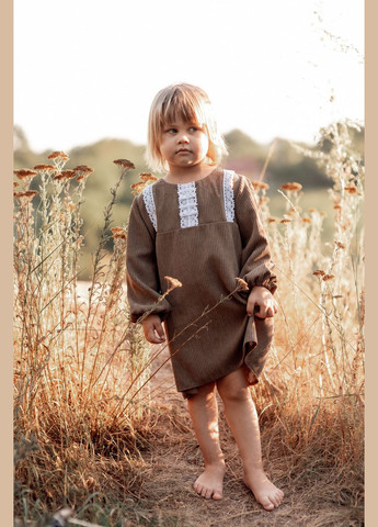 Коричневое детское вельветовое платье с кружевом V.O.G. (303106205)