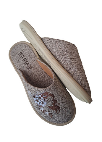 Бежевые тапочки женские закрытые Белста с вышивкой