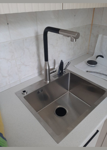 Змішувач нержавійка для кухні з висувним виливом WSB-33 Nett (336938070)