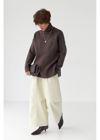 Вязаная туника в рубчик с высокой горловиной - молочный цвет Lurex (370602243)