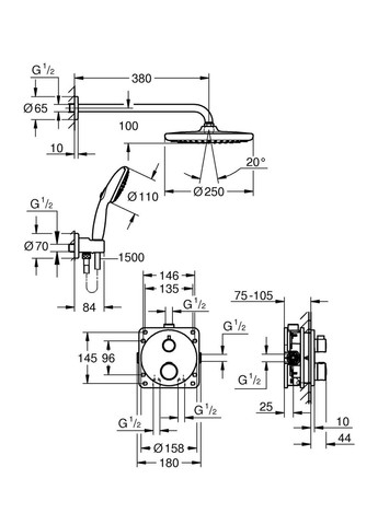 Душова система прихованого монтажу з термостатом Grohtherm (34872000) Grohe (369933396)