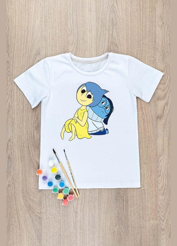 Біла літня футболка-розмальовка дитяча радість та смуток No Brand