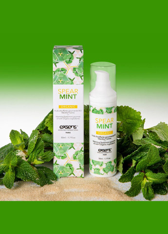 Масажна олія Organic Spear Mint 50мл розігрівальна, без цукру, без парабенів, їстівна Exsens (335389610)