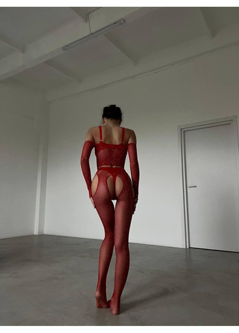 Червоний демісезонний комплект топ і колготи зі стразами / сексуальний комплект зі стразами червоний / еротичний костюм топ і колготи червоний No Brand