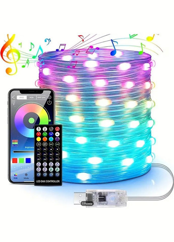 Гірлянда RGB 20 м з підключенням до смартфона Bluetooth ІЧ-пульт No Brand (306717367)