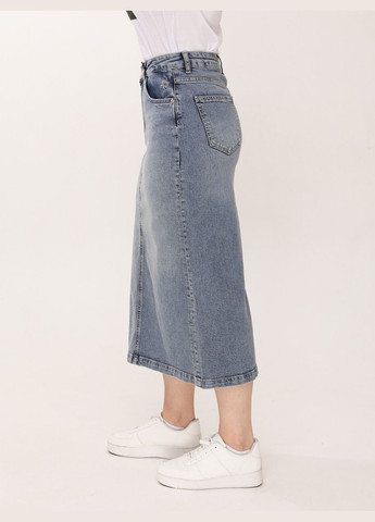 Голубая повседневная однотонная женская юбка джинсовая голубая длинная с разрезом стрейчевая Cracpot карандаш