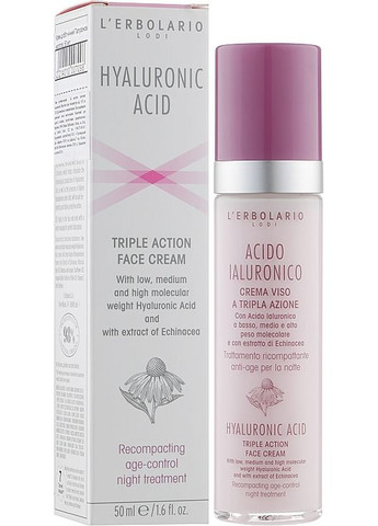 Крем для обличчя з гіалуроновою кислотою, нічний Acido Ialuronico Hyaluronic Acid Triple Action Face Cream 50ml (978161-42688) L'erbolario (368612023)