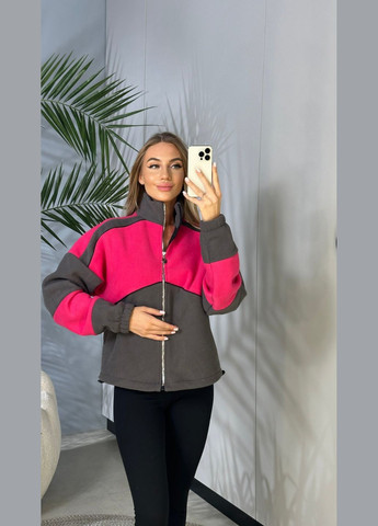 Серый стильная флисовая комбинированная зимняя кофта на молнии с кантом серая You Best (303190820)