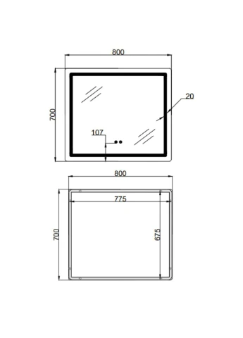 Дзеркало Mideya (MI2) 800х700 з LED-підсвіткою Touch, з антизапотіванням, з димером, регумацію QT2078NCF807048476 Qtap (395930282)
