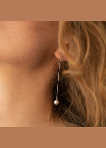 Сережки - кільця Перлина на ланцюжку у білому золоті с08357 Oniks (264644435)