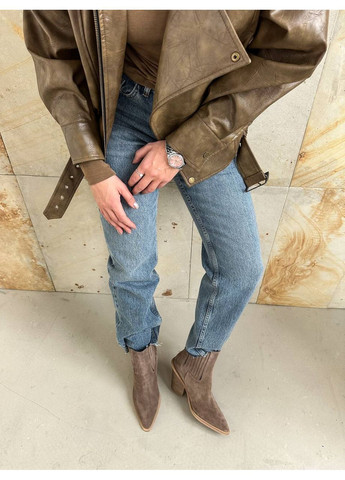 Осенние стильные женские козаки казаки No Brand без декора из натуральной замши