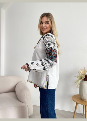 Белая вышиванка Garna узор орнамент прямой хлопок, полиэстер (325989483)