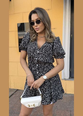 Черно-белое праздничный, повседневный женское платье 2 в 1 с шортами. Avanti с цветочным принтом