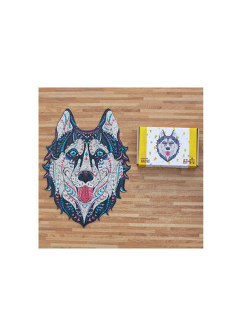 Фігурний дерев'яний пазл Сніжний Хаскі A3 в картонній упаковці 123 деталі 00902 PuzzleOK (329898673)