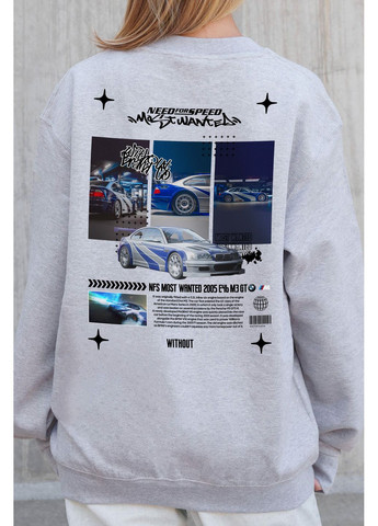 Сірий жіночий утеплений оверсайз світшот на флісі з принтом wanted Without однотонний без декору (366740695)